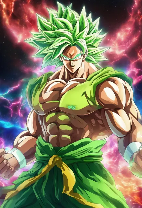 Broly super sayajin 4, pelagem verde florescente,olhos brancos, aura florescente, 4k , Antarctic Background 4K