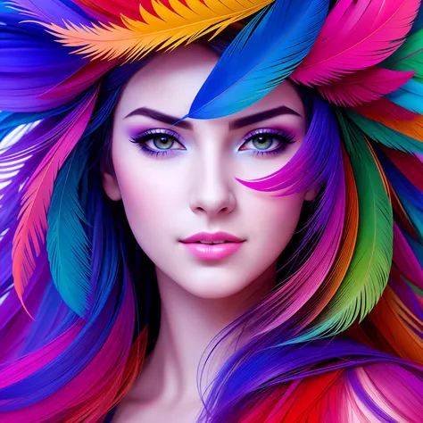 a woman with a colorful mask and feathers on her head, arte fantasia behance, stunning digital illustration, arte digital de fantasia detalhada, lindo arte digital, bela arte digital, Bela arte UHD 4K, Arte digital detalhada em 4k, arte de fantasia digital...