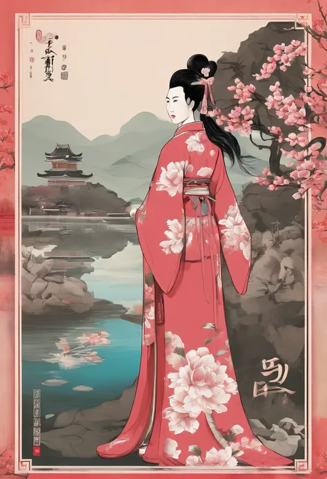 equinox，（（（Magnolia flowers）））,golondrinas，chinese traditional architecture，A woman standing next to a flower in Hanfu，Landscape of people