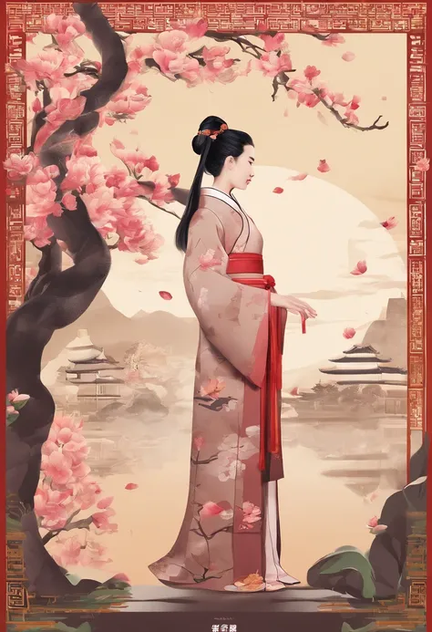 equinox，（（（Magnolia flowers）））,golondrinas，chinese traditional architecture，A woman standing next to a flower in Hanfu，Landscape of people