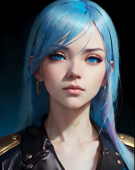 Ilya Kuvshinov with long sky blue hair, golden eyes, amber eyes, professional digital painting, wild brushstrokes, concept art, award-winning photography, cinematic, wlop, color block, pop, hip, Andy Warhol art, pixiv art, yoshitaka amano