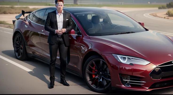 Elon Musk with his most expensive Tesla car, ultra-realistic