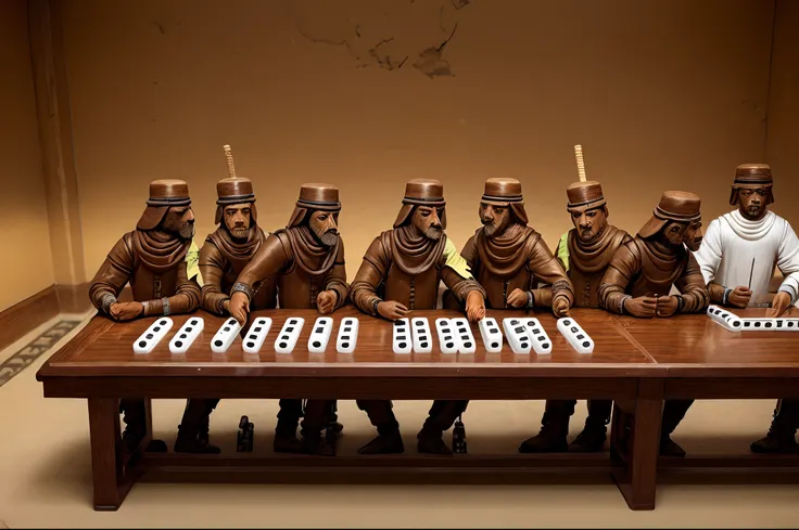 (   detailed  photo)    Humanoid camels as gangsters playing dominoes around a table in prison, dramatic lighting, 8k, high saturation