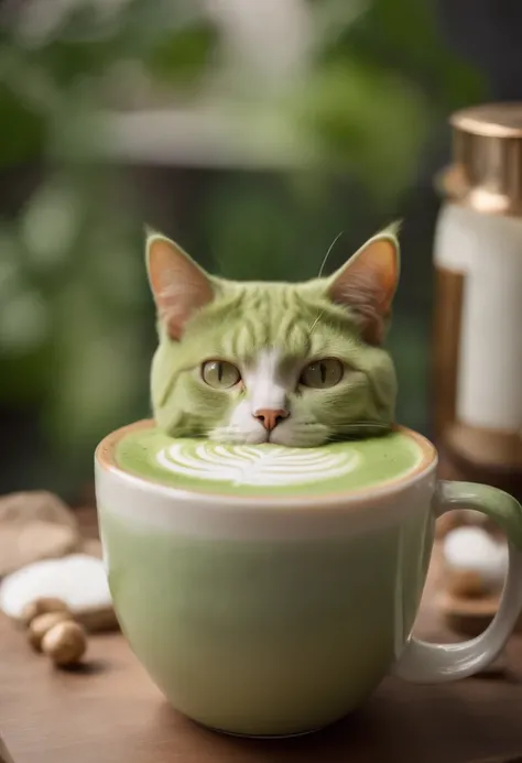 Cat Matcha (Latte art),8K,photoRealstic