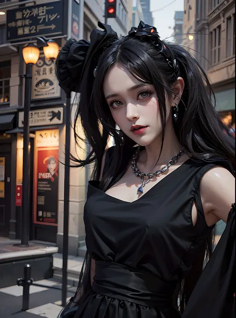 araffe dressed in a gothic costume on a city street, anime girl in real life, anime girl cosplay, gothic maiden anime girl, anime cosplay, attractive anime girl, realistic cosplay, 1 7 - year - old anime goth girl, rin tohsaka, hyper realistic anime, seduc...