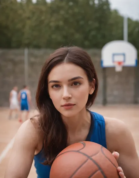 Woman with basketball, Bust，avatar close up，softcolors, high-quality photo, Nikon D850, 50 mm f/1.8