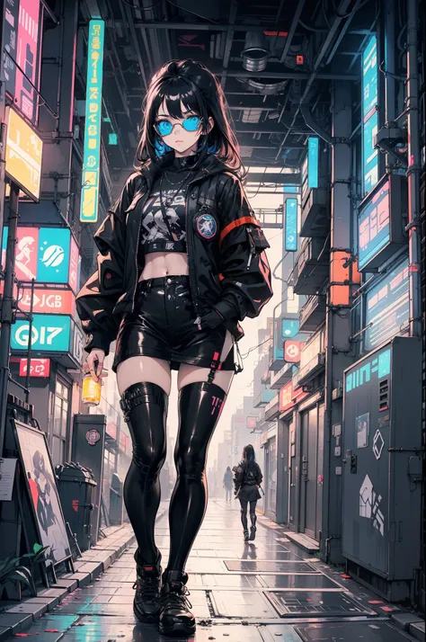 1girll ,Masterpiece, Best quality, Ultra-detailed, illustration, Cyberpunk rebel hackers
style: Futuristic city
quality: Sharp and dynamic, Depict a character: A tech-savvy character
illuminating: Neon city lights reflect her cybernetic enhancements
shadin...