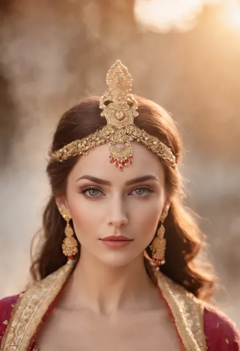 genie, criatura, Beautiful woman, fogo e enxofre ao redor, comes from the ether, perfect porcelain face blue eyes long eyelashes and perfect perfectionists , seios rosa pequenos, bicos rosa duros e macios, saliente para cima, Golden dress full of amazing d...