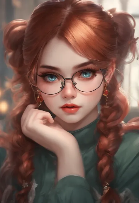 girl with、pigtails、eye glasses、Flashy hair、piercings