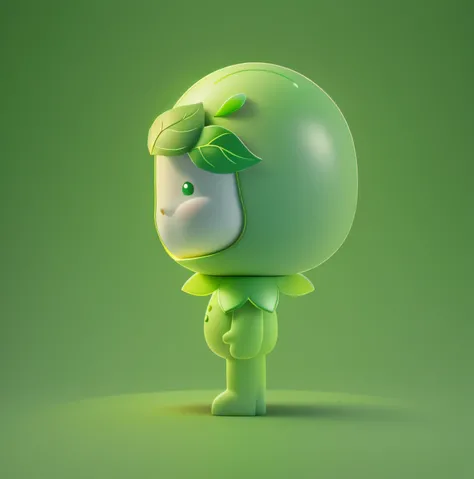 Wearing a green helmet, 3D figure of a green man with two leaves on his head, Left view, Wear a laurel wreath,, Elves dressed in green, The arms droop naturally, Cute 3d render，by Pixar，Rendering of anime sprites，pixie character, wearing green armor and he...