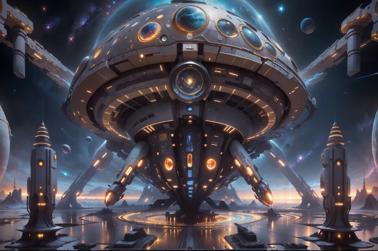 ((Masterpiece))，(Best quality))，Magnificent space image scene，The spaceship travels through the Stargate，insanely detailed and intricate, hypermaximalist, elegant, ornate, hyper realistic, super detailed，Plasma futuristic spaceship