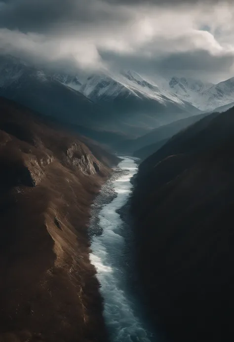 Outside the snow-capped mountain barrier, a large amount of sea water rushes out, and the kingdom in the valley is in danger, a birds eye view