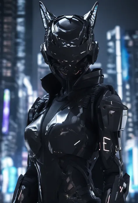 Dark_Fantasy, Cyberpunk, Catwoman Mechanical marvel, Robotic presence, Cybernetic guardian, samurai mechanical armour, katana on the waist, absolutely stunning art,wearing a black cloak, highest quality art, highest resolution, hyper detailed, futuristic, ...