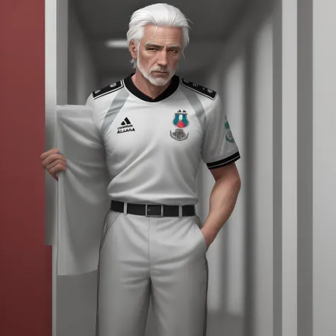 Un hombre, grayish-white hair, pupilas color rojo y uniforme de oficial aleman