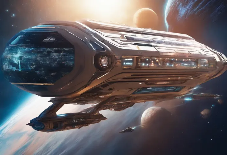 Star Shuttle，future-tech，Spaceships travel through space，Magnificent space scene，tmasterpiece，k hd，the detail