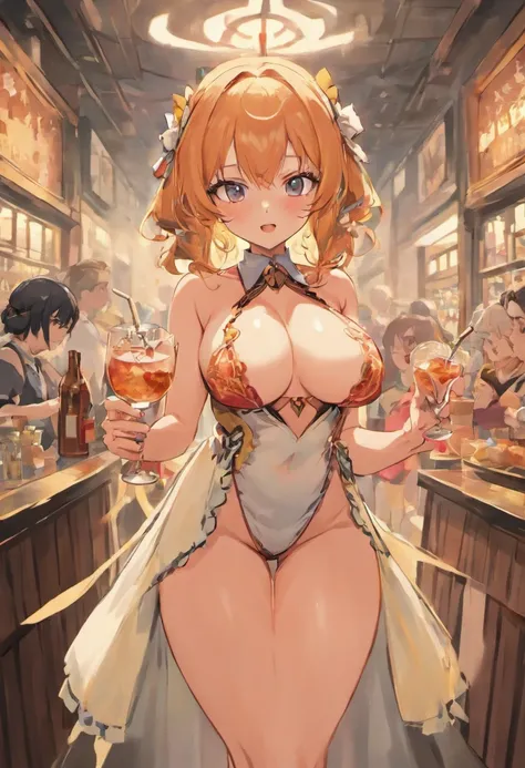 2 women, tavern maids, busty, revealing clothes, drinks in hand, lewd faces, thick