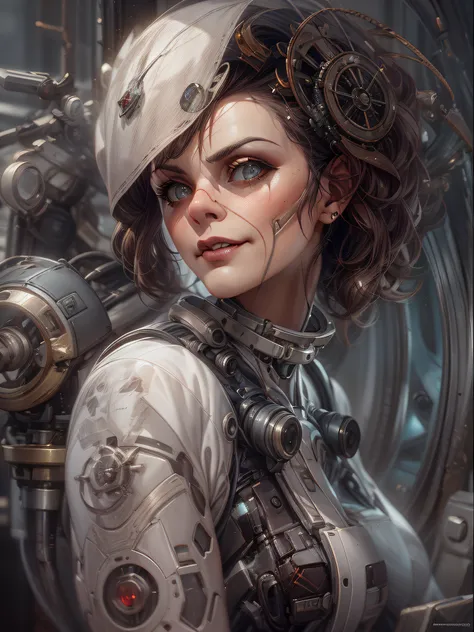 professional portrait of vicious nefarious female cyborgian mad cyborg scientist [helena bonham carter:lisa stansfield:0.75], ch...