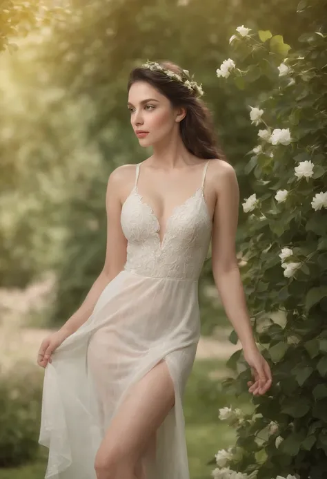 (best quality,ultra-detailed,highres,masterpiece:1.2), nude female figure standing in a lush garden,beautiful detailed eyes,beautiful detailed lips,beautiful curves of the body,flowing black hair,feminine and graceful posture,subtle sunlight streaming thro...