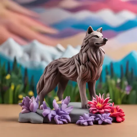 professional photos of a wolf among flowers, mountains in background :: highly detailed,shot on Hasselblad X1D-50c,ISO 100 --ar 3:2 --q 2 --v 4 -