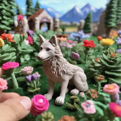 professional photos of a wolf among flowers, mountains in background :: highly detailed,shot on Hasselblad X1D-50c,ISO 100 --ar 3:2 --q 2 --v 4 -