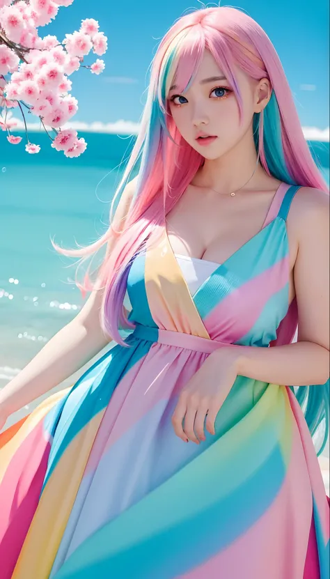 anime girl with colorful hair and a colorful dress, rossdraws pastel vibrant, rossdraws cartoon vibrant, anime style 4 k, beautiful anime portrait, artgerm colorful!!!, ! dream artgerm, beautiful anime girl, anime styled digital art, anime art wallpaper 4k...