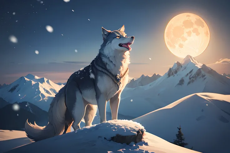 wolf (Howling:1.2) at the Moon,(Snow Mountain:1.4),