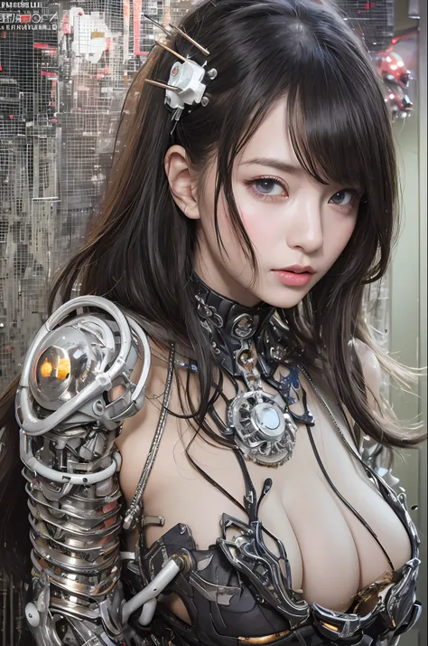 top-quality、​masterpiece、超A high resolution、(Photorealsitic:1.4)、Raw photo、女の子1人、Black hair、glowy skin、Cyberpunk Girl、((super realistic details))、portlate、Global Illumination、Shadow、octan render、in 8K、ultrasharp、huge tit、Raw skin is exposed in cleavage、met...