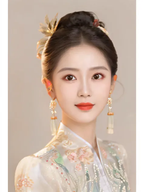 close-up of a woman in a white dress and earrings, chinese style, palace ， a girl in hanfu, chinese traditional, ruan jia beauti...