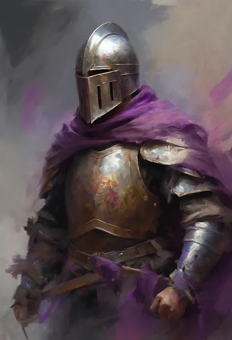 Strong Male,Paladin Knight,walking,helmet on, Centered,purple scarf, Looking at the camera, Facing the camera, Approaching perfection, Dynamic, Highly detailed, Smooth, Sharp Focus, 8K, hight resolution, Illustration, art by carne griffiths and wadim kashi...