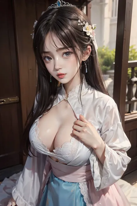 small loli ，,princess 8 yeald old cute, Master picture quality, Highest quality, Best picture quality, Exaggerated details, The expression is shy,a close up of a , Super beautiful,Long hair, Very exaggerated and compact, Round breasts , Pose in front of th...