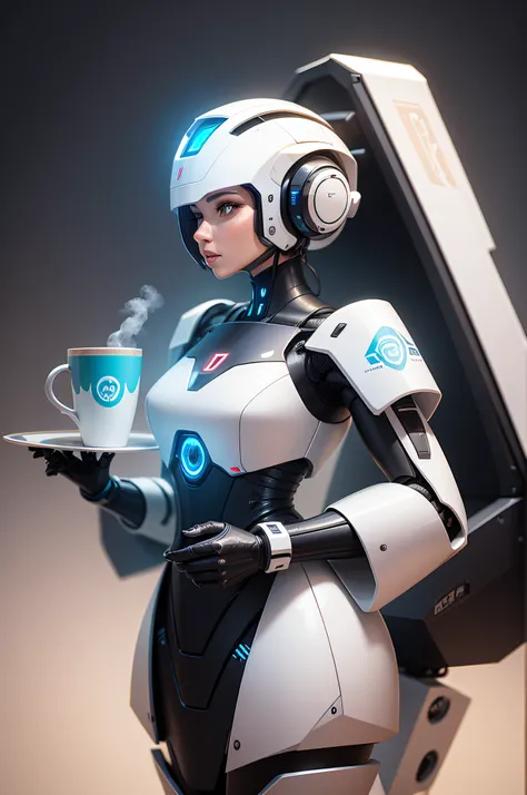 a futuristic AI-powered robot serving a user a cup of coffee.