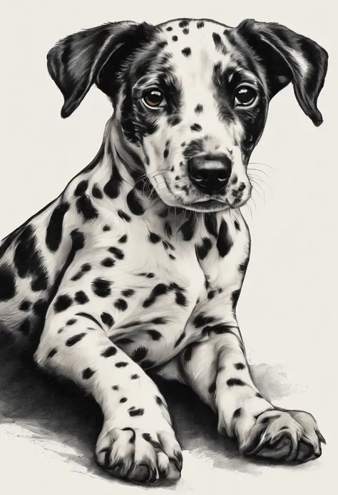 Dalmatian puppy vector t-shirt print, detailed sticker style, realistic sketch style color design, white background