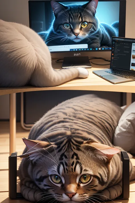 Cut to a split-screen showing a person binge-watching cat videos and another person exploring AI tools on their computer.