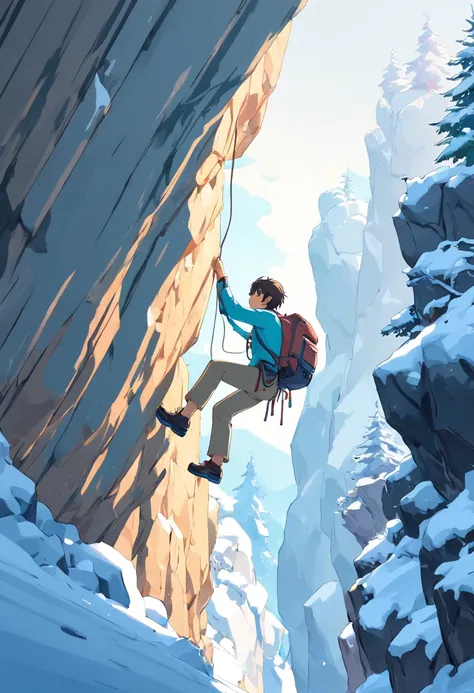 snow mountains, cliff, (1 man: 1.2), (Manloch Climbing: 1.4), Ice axe, lifeline, backpack, Polarized glasses, Icefall, Harnes,Brave climbers tackle rock walls in winter gear, Cannabilus, crochet, Vertical rock wall,danger,Thrilling,People Focus,(8K, 16 K, ...