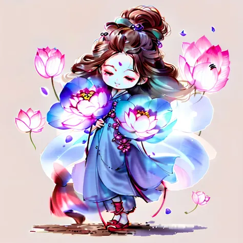 Close-up of a girl holding a flower in her hand, lotus floral crown girl, By Li Song, author：Qu Leilei, By Ni Duan, author：Yu Zheding, Middle metaverse, by Yang J, By Leng Mei, By Ni Tian, author：Li Fangying, author：Chen Lin, adorable digital art