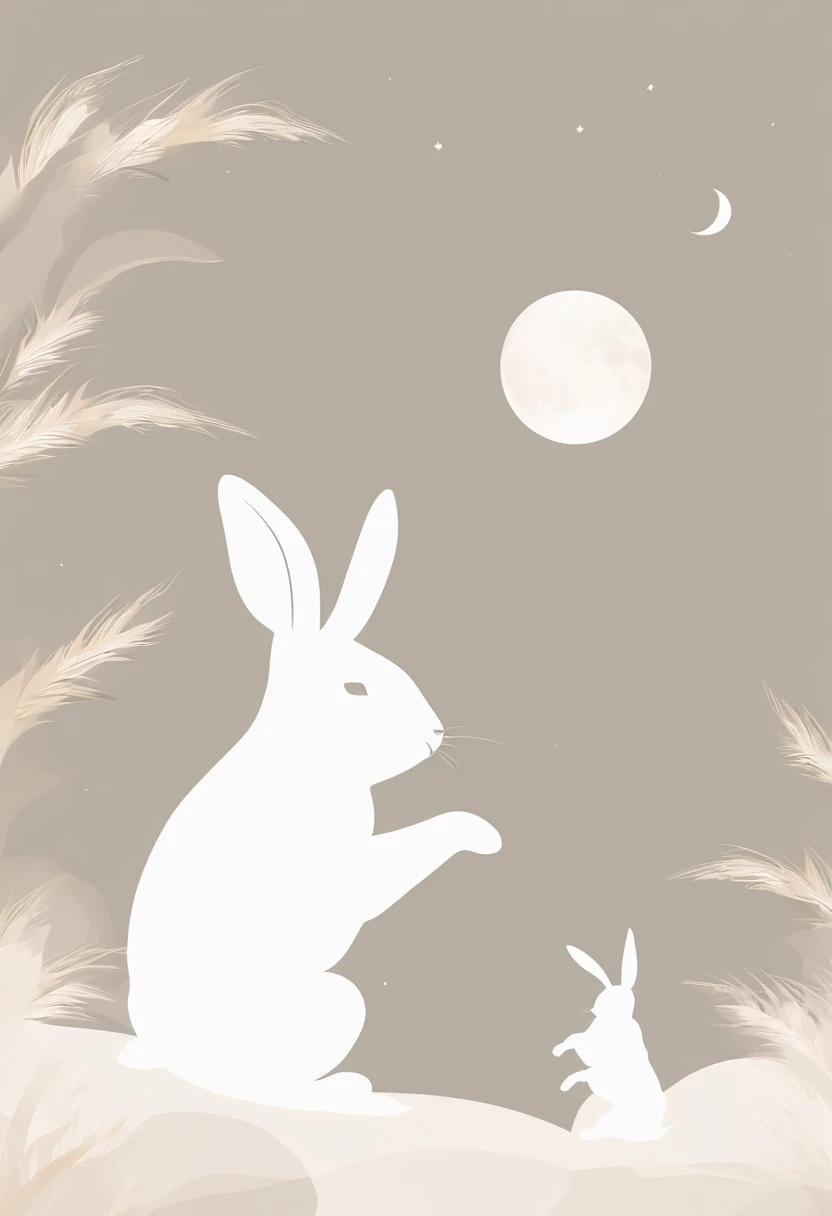 Lots of rabbits，A full moon moon，mid-autumn festival，Simple and advanced