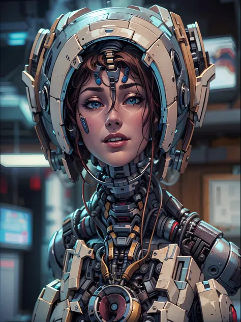 female mimic sex robot,docking,Robot malfunction,overhaul,cinematic angle