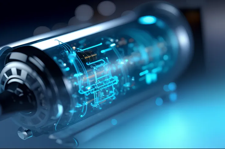 A close-up of a syllable，A needle sticks out of it, body full glowing vacuum tubes, depicted as a 3 d render, interesting background, hyper detailed 3d render, hyper detailed 3d render, Close-up Shot Shot, rendered in keyshot, a digital rendering, nixie tu...