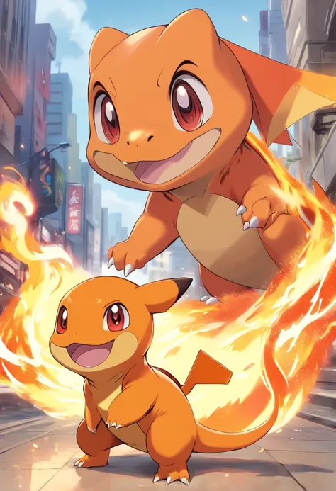 Fire-blowing is playful and cute.，Liveliness and agility，Lizard type，Red body，sparkling big eyes，a cool。(Charmander:1.5)