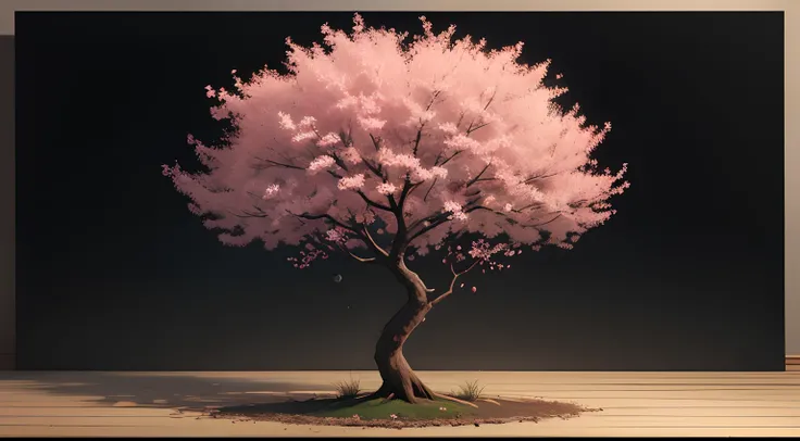 Peach tree，digitial painting，with black background