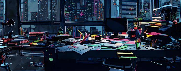 a colorful desk in vector style