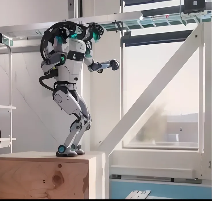 Un primer plano de un robot parado sobre un bloque de madera, Boston dynamics, Robots de Boston Dynamics, Robotic body, Traje de robot, The most advanced humanoid robot, Robot humanoide, robot, bipedal, humanoide robot, Robot under construction, Partial ro...