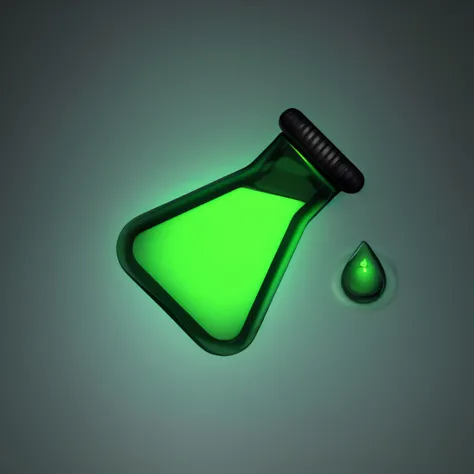 a close up of a bottle with a drop on it, green liquid, health potion, green drop, green fluid, chemistry,  potion, evil fluid, liquified, blood stains,  accurate depiction, green themed, biology