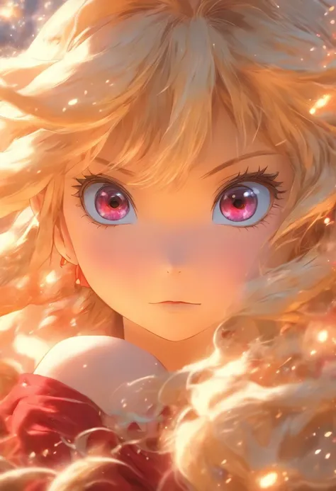 Drawing on Aya Nakamura in anime style is a 5-year-old child, Amazing and exotic kids. She has long blonde hair，Gentle waves fall to the waist, It stands out under her pale skin. His eyes are a rich red, Like a bright ruby, And with mysterious eyes.