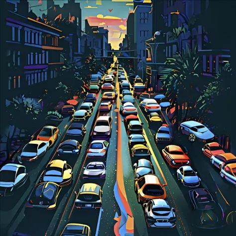 colorful cars on a road in vector style