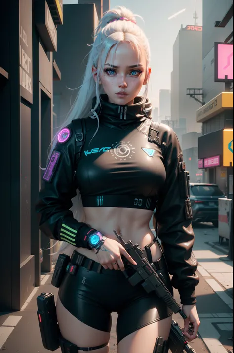 Woman given aura with gun and gun in hand, cyberpunk beautiful girl, cyberpunk 2 0 y. o Model girl, 3 d render character art 8 k, Cute cyborg girl, beutiful white girl cyborg, scifi woman, sci fi female character, Beautiful girl cyborg, scifi woman, ArtGer...