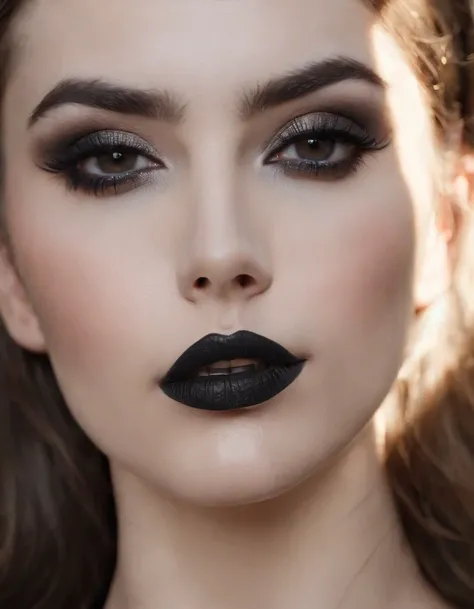 Best quality, masterpiece, ultra high res, photorealistic, raw photo, unity 8k wallpaper,punk,(black lips:1.3),(black eyeshadow:1.3),parted lips,((upper body))