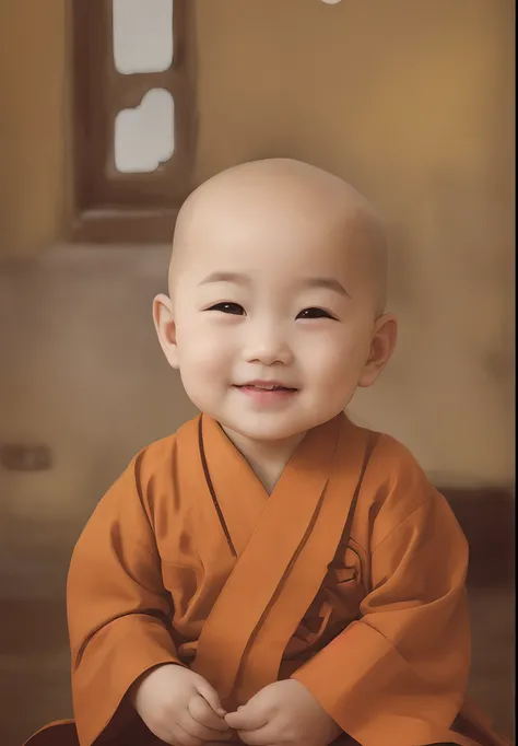 arafed baby sitting on the floor in a traditional outfit, monk clothes, Buddhist, Innocent smile, lovely digital painting, ruan jia beautiful!, aang, portrait shooting, Cute boy, a still of a happy, Yan, buddhist monk, avatar aang, little shy smile, Innoce...