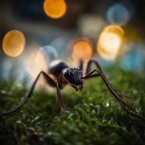 an ant in shiny Christmas night with colorful light