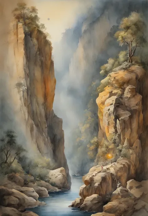 （Tang Feng），（A cliff illuminated by a huge moon），Ultra-long-range viewing angle，No Man，scenecy，the detail